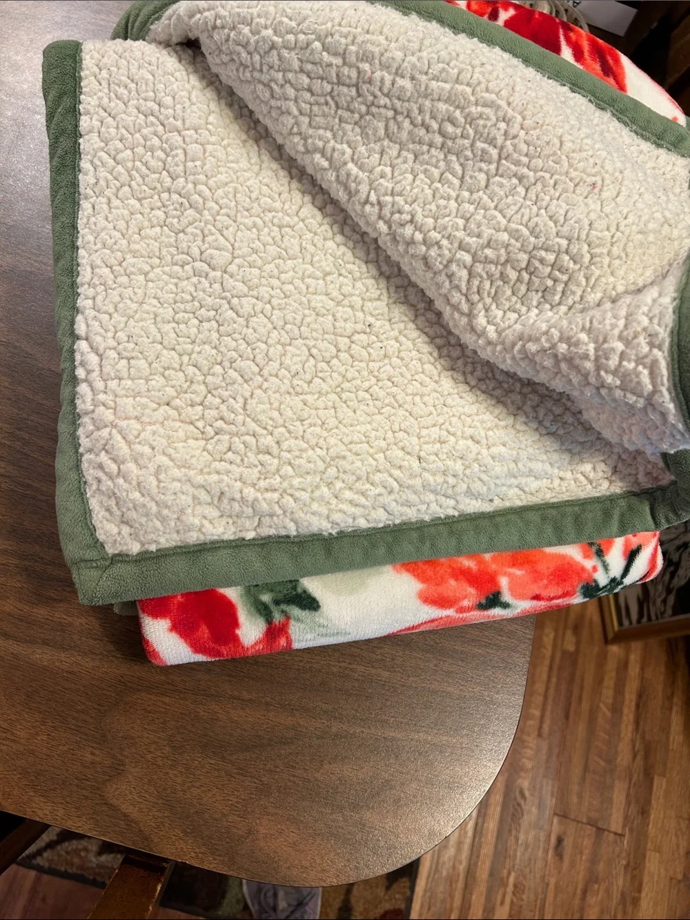Festive Poinsettia Plush Throw Blanket - Red & Green